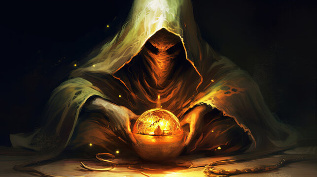 A cursed Arabic artifact corrupting the souls of those who possess it. Dark fantasy concept, in the style of painting. Generative AI
