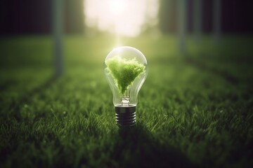 Lightbulb Symbolizing Green Energy Revolution. Generative AI