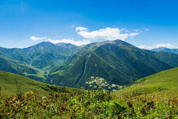 Obraz premium Amazing mountain landscape around Mestia in Upper Svaneti, Georgia. Hiking trail to Ushguli village
