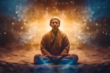 Person meditating and gaining inner power and peace, generative ai image, spiritual transformation concept