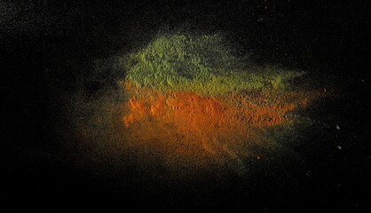 Turmeric and organic ground green lemongrass isolated on black, clipping path