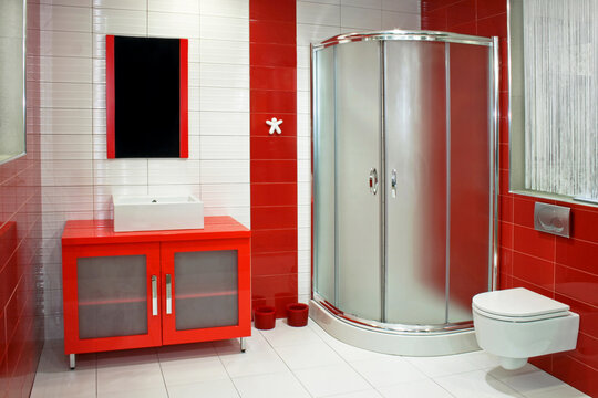 Modern bathroom in red and white colors