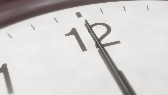 12 'o' clock concept 3D animation, time is running out, 4k resolution