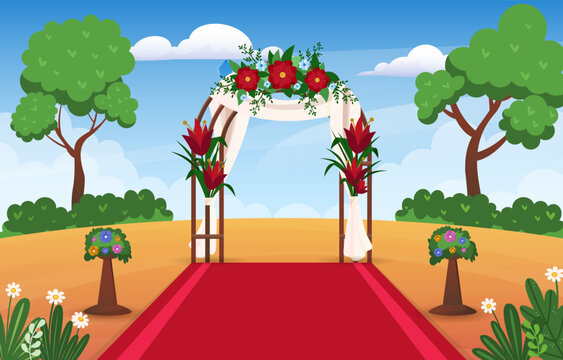 Wedding venue flat color vector illustration