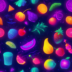 Obraz na płótnie Canvas neon fruit mix, seamless pattern, Generative AI