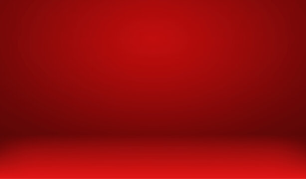 Red room background. Abstract empty studio. Horizontal bg. Light scene for product. Simple 3d backdrop. Gradient table. Minimal texture blank wall and floor. Skyline mockup. Vector illustration