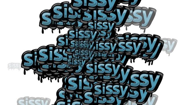 animated video scattered with the words SISSY on a white background