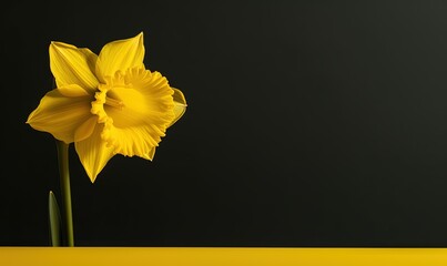  a single yellow daffodil flower on a black background. generative ai