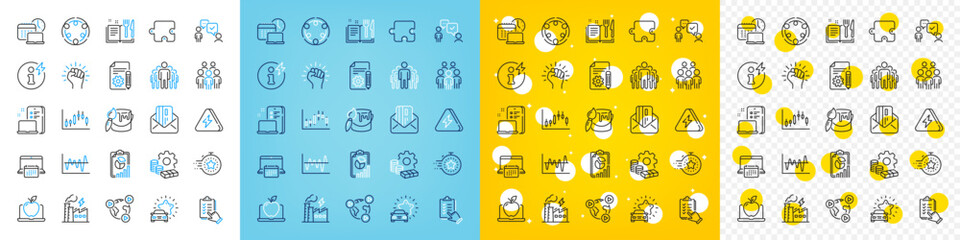 Vector icons set of Electricity factory, Inclusion and Checklist line icons pack for web with Timer, Stock analysis, Money outline icon. Puzzle, Report, Credit card pictogram. Brush. Vector