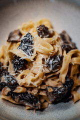 Wild Morel Mushrooms Homemade Pasta with Parmesan Cheese