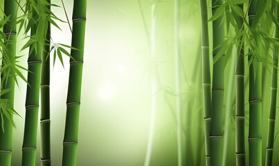  a bamboo tree with green leaves in the sunlight with a white background.  generative ai