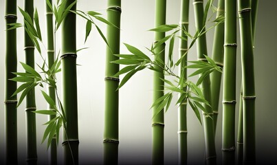 Fototapeta na wymiar a group of green bamboo trees with green leaves on them. generative ai