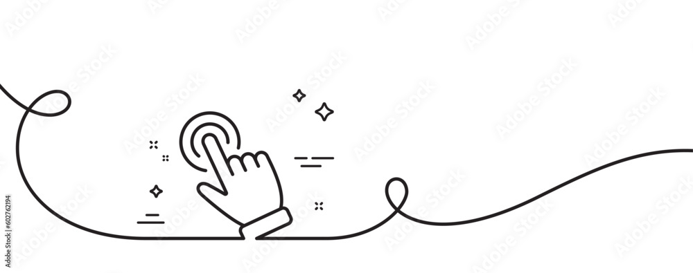 Poster hand cursor line icon. continuous one line with curl. click action sign. finger pointer symbol. curs