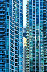 Tall condominium or apartment buildings in the city