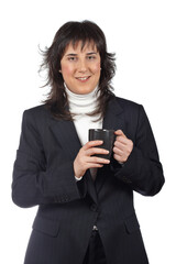 Serious business woman standing over a white background