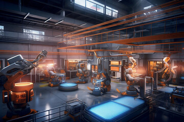 smart factory utilizing robotics and AI to optimize production