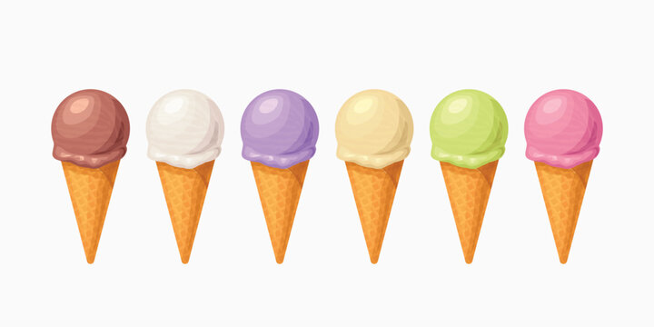 various cone ice cream set on white