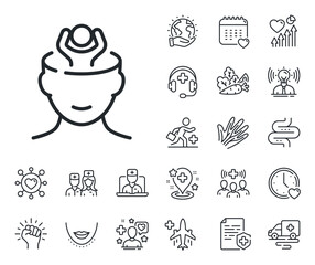 Anxiety or Think worry sign. Online doctor, patient and medicine outline icons. Stress line icon. Mental health symbol. Stress line sign. Veins, nerves and cosmetic procedure icon. Intestine. Vector
