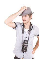 young guy holding a camera