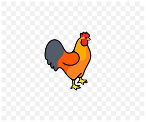 Rooster, cock, chicken, hen, poultry yard and chicken coop, colored graphic design. Bird, fowl, animal, fowl-run, henhouse and hennery, vector design and illustration