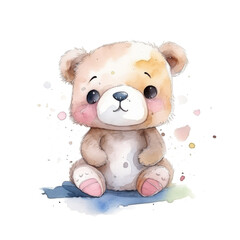 Watercolor Bear, Baby Bear Illustration with Generative AI Technology
