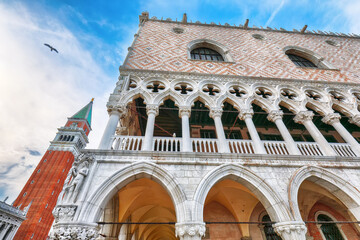 Fototapeta na wymiar Spectacular cityscape of Venice with San Marco square with Campanile and Saint Mark's Basilica.