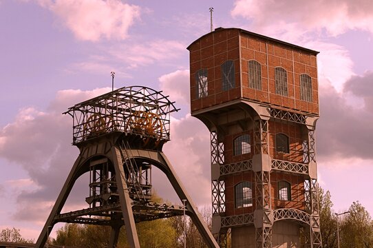 Mining shaft, hoisting tower of the closed hard coal mine Swietochlowice Poland.