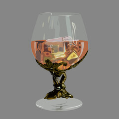 A vector glass of whisky bourbon with ice  - obrazy, fototapety, plakaty