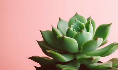 Fototapeta premium a close up of a green plant on a pink background. generative ai