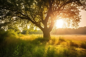 Obraz na płótnie Canvas Sunlight shining through branches of a tree, Generative AI