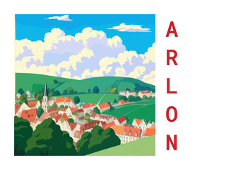 Arlon: Vintage travel poster with an Belgian landscape and the title Arlon