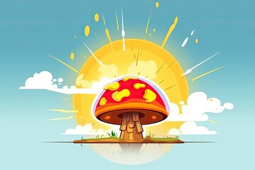 solitary mushroom growing on a tiny island in the middle of a body of water Generative AI