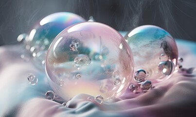  a group of soap bubbles floating on top of a bed.  generative ai