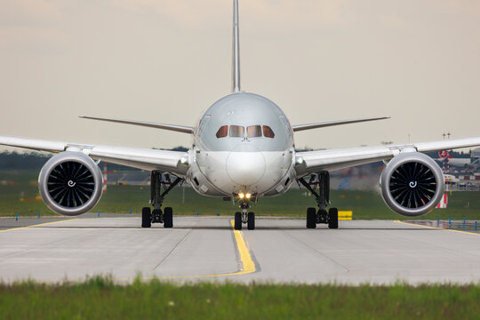 PRAGUE, Czech republic - May 13, 2023: Qatar Airways Boeing 787 Dreamliner at Vaclav Havel airport Prague (PRG). Qatar Airways, is the flag carrier of Qatar.