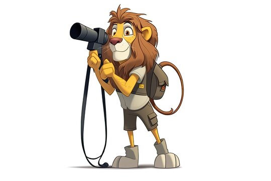 lion photographer with a backpack Generative AI