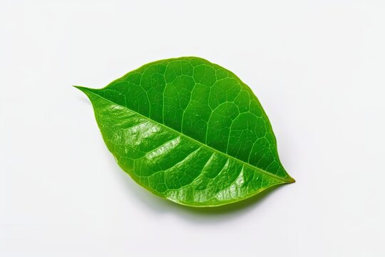 single green leaf isolated on a white background Generative AI