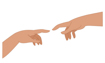 Hand touch Creator and creation. Classic art picture fragment Stylized, cartoon, flat illustration isolated on white background
