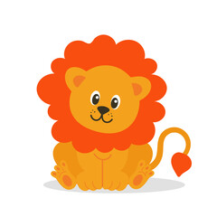 Cute lion jungle baby animal cartoon vector illustration on white background