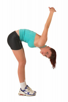 Woman bending over, stretching.