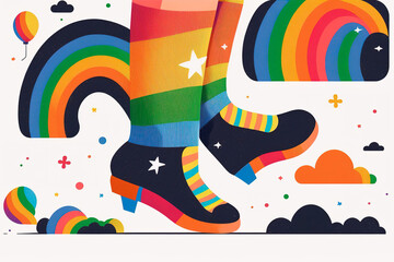 Colorful vector illustration of cartoon male and female socks. Flat vector illustration. Generative AI.