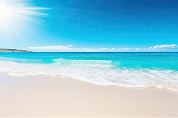 Fototapeta na wymiar serene beach scene with crystal clear blue water on a sunny day Generative AI