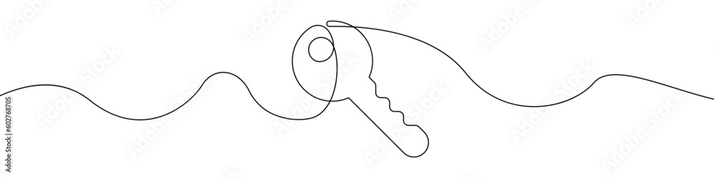 Poster key line continuous drawing vector. one line key vector background. key icon. continuous outline of 