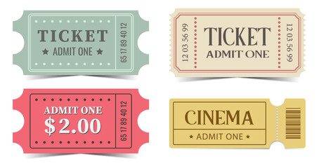 Tickets. Admit one ticket. Cinema ticket - obrazy, fototapety, plakaty