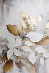 Gold leaves oil painting. Gold floral background. Generative AI.