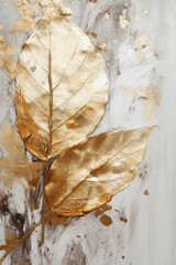 Gold leaves oil painting. Gold floral background. Generative AI.