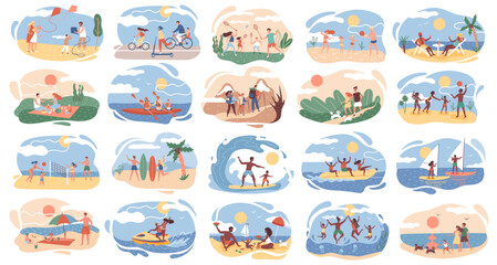 Active family outdoors. Set of vacationing family on weekend, vacation.