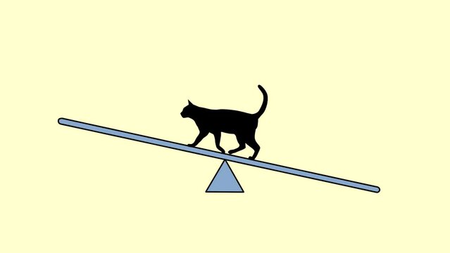 Animation with a cat walking on the seesaw