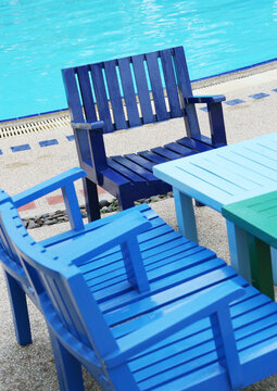 Bright wooden pool furniture.