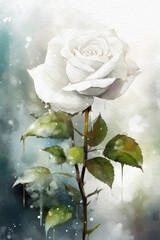 White rose watercolor background. Watercolor painting of white rose. Floral background. Generative AI.
