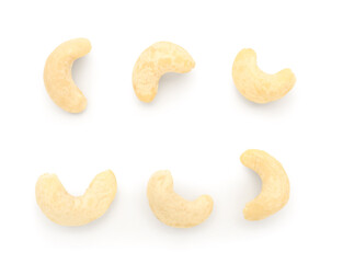 Tasty cashew nuts isolated on white background